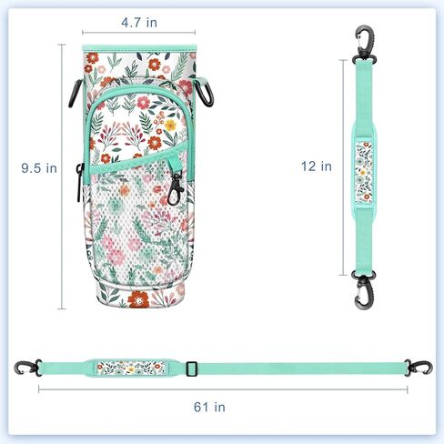 CaseBot Water Bottle Carrier Bag for Stanley 40oz Tumbler with Handle, Neoprene Water Bottle Holder with Adjustable Shoulder Hand Strap and 2 Pockets for Hiking Camping Travelling, Emerald Illusions in Kuwait