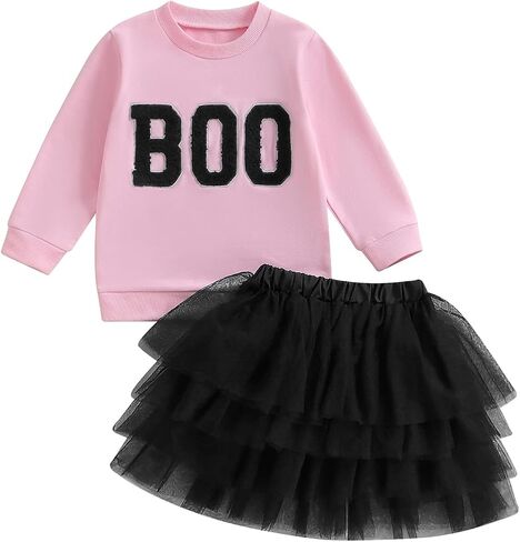DuAnyozu Toddler Girls Fall Clothes 1T 2T 3T 4T 5T Halloween Outfits Boo Shirts Crewneck Sweatshirt Tulle Tutu Skirt Sets in Saudi Arabia