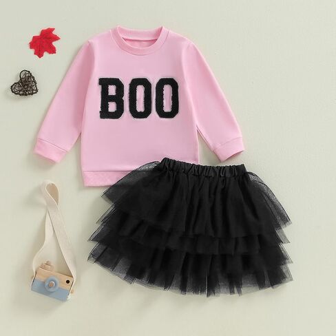 DuAnyozu Toddler Girls Fall Clothes 1T 2T 3T 4T 5T Halloween Outfits Boo Shirts Crewneck Sweatshirt Tulle Tutu Skirt Sets in Saudi Arabia