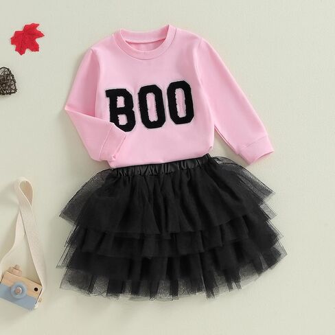 DuAnyozu Toddler Girls Fall Clothes 1T 2T 3T 4T 5T Halloween Outfits Boo Shirts Crewneck Sweatshirt Tulle Tutu Skirt Sets in Saudi Arabia
