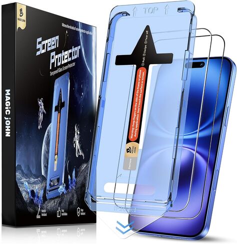 MAGIC JOHN 2 Pack for iPhone 16 (6.1) inch Tempered Glass Screen Protector, Auto Dust-Elimination, Bubble Free, Easy Installation, HD Clear in Kuwait