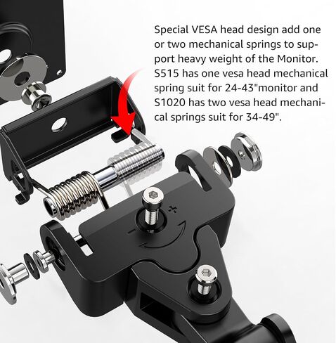 Heavy Duty Aluminum Single Gas Spring Monitor Arm Suit for Flat/Ultrawide/Cruved Monitor 34-49 inch and New 57 inches Screen Weight Capacity up to 44lbs，Black in Saudi Arabia