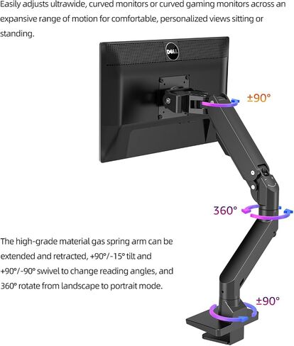 Heavy Duty Aluminum Single Gas Spring Monitor Arm Suit for Flat/Ultrawide/Cruved Monitor 34-49 inch and New 57 inches Screen Weight Capacity up to 44lbs，Black in Saudi Arabia