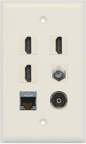RiteAV - 3 HDMI 1 Port Coax Cable TV- F-Type Shielded Cat6 Ethernet Toslink Wall Plate - White in Saudi Arabia