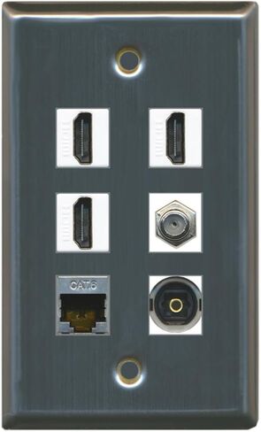 RiteAV - 3 HDMI 1 Port Coax Cable TV- F-Type Shielded Cat6 Ethernet Toslink Wall Plate - White in Saudi Arabia