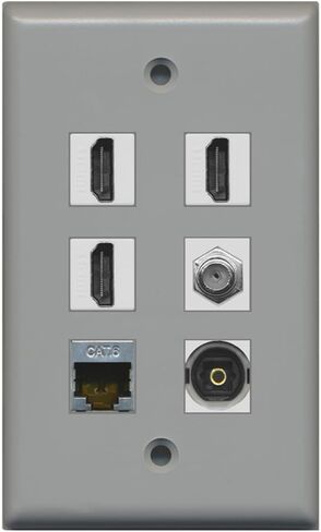 RiteAV - 3 HDMI 1 Port Coax Cable TV- F-Type Shielded Cat6 Ethernet Toslink Wall Plate - White in Saudi Arabia