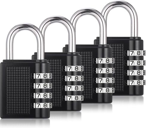 قفل مجموعة مكون من 4 قطع، قفل مجموعة مكون من 4 أرقام، قفل مقاوم للماء في الهواء الطلق لخزانة صالة الألعاب الرياضية المدرسية، أقفال مع رمز، أقفال الأمتعة (أسود أحمر فضي أزرق) in Kuwait