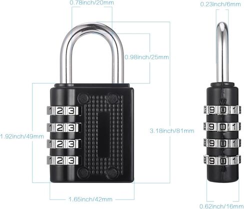 قفل مجموعة مكون من 4 قطع، قفل مجموعة مكون من 4 أرقام، قفل مقاوم للماء في الهواء الطلق لخزانة صالة الألعاب الرياضية المدرسية، أقفال مع رمز، أقفال الأمتعة (أسود أحمر فضي أزرق) in Kuwait