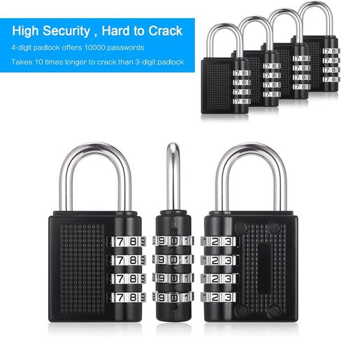 قفل مجموعة مكون من 4 قطع، قفل مجموعة مكون من 4 أرقام، قفل مقاوم للماء في الهواء الطلق لخزانة صالة الألعاب الرياضية المدرسية، أقفال مع رمز، أقفال الأمتعة (أسود أحمر فضي أزرق) in Kuwait