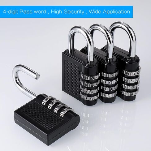 قفل مجموعة مكون من 4 قطع، قفل مجموعة مكون من 4 أرقام، قفل مقاوم للماء في الهواء الطلق لخزانة صالة الألعاب الرياضية المدرسية، أقفال مع رمز، أقفال الأمتعة (أسود أحمر فضي أزرق) in Kuwait