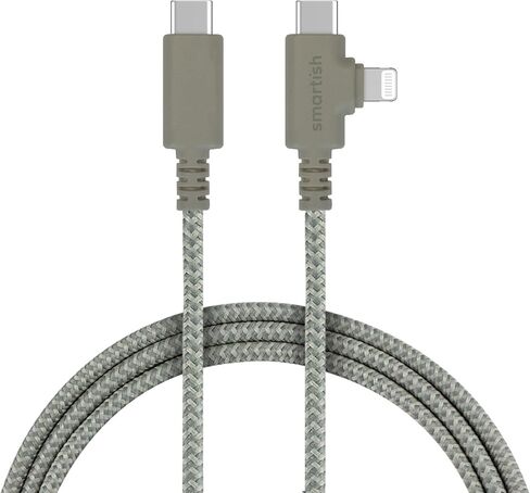 Smartish 2 in 1 USB C to USB C/Lightning Cable - Crown Joule - 6 Ft Fabric Wrapped Fast Charging Cord - for iPhone, Galaxy, Pixel - 100W Dual Fast Charger for Phones/Laptops - Lightly Toasted Beige in Kuwait