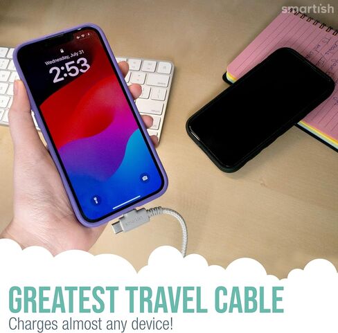 Smartish 2 in 1 USB C to USB C/Lightning Cable - Crown Joule - 6 Ft Fabric Wrapped Fast Charging Cord - for iPhone, Galaxy, Pixel - 100W Dual Fast Charger for Phones/Laptops - Lightly Toasted Beige in Kuwait