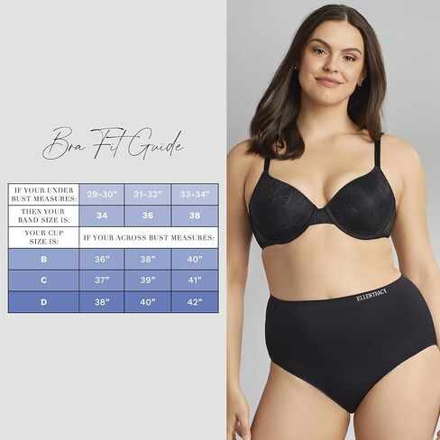 ELLEN TRACY حمالة صدر تي شيرت للاستخدام اليومي مع سلك داخلي - راحة ناعمة وجاكار زهري - عبوة متعددة من قطعتين in Kuwait