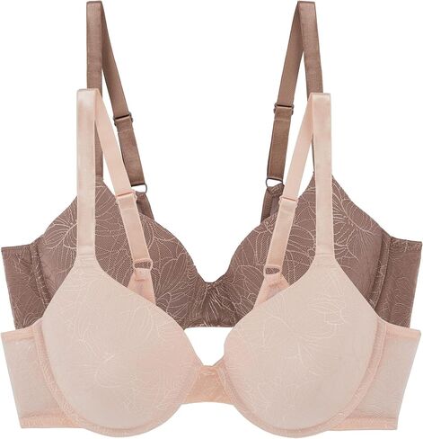 ELLEN TRACY حمالة صدر تي شيرت للاستخدام اليومي مع سلك داخلي - راحة ناعمة وجاكار زهري - عبوة متعددة من قطعتين in Kuwait