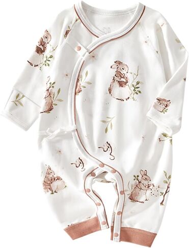 BINIDUCKLING Newborn Kimono Side Snap & Tie Wrap Over Long Sleeve Romper with Mitten Cuffs in Saudi Arabia