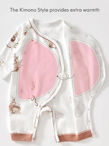 BINIDUCKLING Newborn Kimono Side Snap & Tie Wrap Over Long Sleeve Romper with Mitten Cuffs in Saudi Arabia