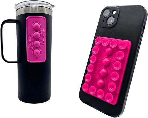 Adhesive Sticky Phone Grip Compatible with iPhone, Android - Suction Cup Phone Mount for Selfie, Videos - Sticks to Mirror & Car Window - Bubble Fidget Toy Included (Kitty Pink) in Saudi Arabia