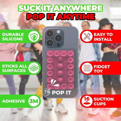 Adhesive Sticky Phone Grip Compatible with iPhone, Android - Suction Cup Phone Mount for Selfie, Videos - Sticks to Mirror & Car Window - Bubble Fidget Toy Included (Kitty Pink) in Saudi Arabia