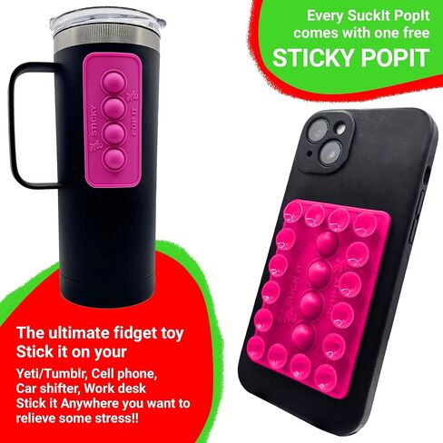 Adhesive Sticky Phone Grip Compatible with iPhone, Android - Suction Cup Phone Mount for Selfie, Videos - Sticks to Mirror & Car Window - Bubble Fidget Toy Included (Kitty Pink) in Saudi Arabia