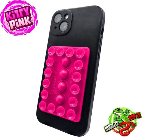 Adhesive Sticky Phone Grip Compatible with iPhone, Android - Suction Cup Phone Mount for Selfie, Videos - Sticks to Mirror & Car Window - Bubble Fidget Toy Included (Kitty Pink) in Saudi Arabia