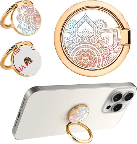 Cell Phone Mandala Flower Finger Ring Holder 360 Degree Rotation Metal Ring Grip Compatible with iPhone Samsung Galaxy All Smartphone Mobile Cute Accessories(Mandala White) in Saudi Arabia