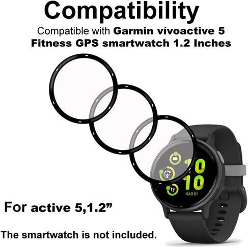 واقيات شاشة smaate ثلاثية الأبعاد متوافقة مع ساعة Garmin vívoactive 5 Fitness GPS الذكية مقاس 1.2 بوصة، 3 قطع، تغطية كاملة، مضادة للكسر in Saudi Arabia