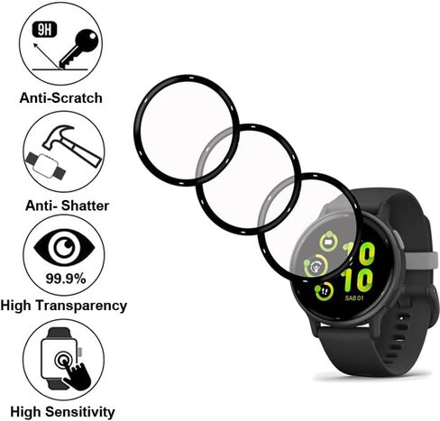 واقيات شاشة smaate ثلاثية الأبعاد متوافقة مع ساعة Garmin vívoactive 5 Fitness GPS الذكية مقاس 1.2 بوصة، 3 قطع، تغطية كاملة، مضادة للكسر in Saudi Arabia