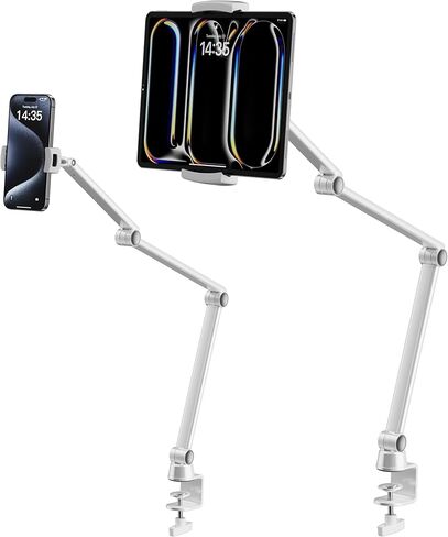 حامل كمبيوتر لوحي من LULULOOK للمكتب، حامل هاتف بذراع قابل للتمدد من سبائك الألومنيوم، حامل iPad قابل للتعديل متوافق مع 4.7-13 بوصة iPad Pro 12.9/Air 13 بوصة، Galaxy Tabs، iPhone 16 Pro، Kindle، الكمبيوتر اللوحي (مشبكين) in Kuwait