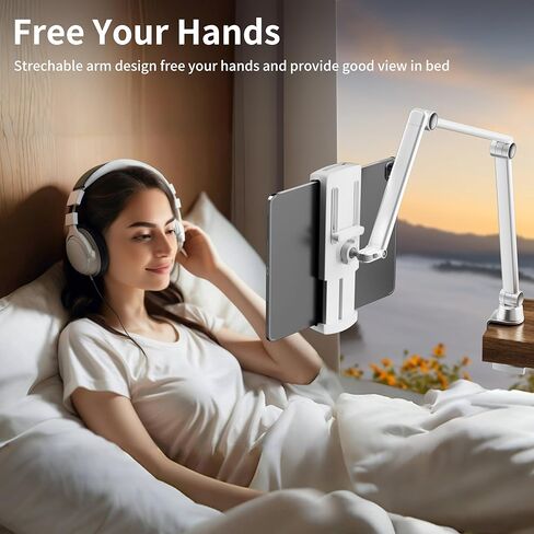 حامل كمبيوتر لوحي من LULULOOK للمكتب، حامل هاتف بذراع قابل للتمدد من سبائك الألومنيوم، حامل iPad قابل للتعديل متوافق مع 4.7-13 بوصة iPad Pro 12.9/Air 13 بوصة، Galaxy Tabs، iPhone 16 Pro، Kindle، الكمبيوتر اللوحي (مشبكين) in Kuwait