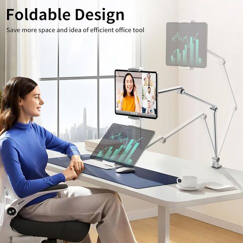 حامل كمبيوتر لوحي من LULULOOK للمكتب، حامل هاتف بذراع قابل للتمدد من سبائك الألومنيوم، حامل iPad قابل للتعديل متوافق مع 4.7-13 بوصة iPad Pro 12.9/Air 13 بوصة، Galaxy Tabs، iPhone 16 Pro، Kindle، الكمبيوتر اللوحي (مشبكين) in Kuwait