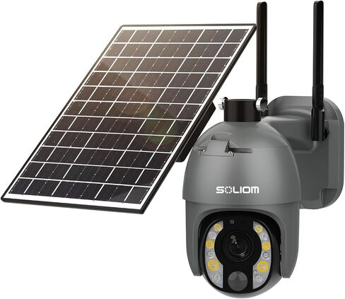 كاميرا مراقبة SOLIOM 5 ميجابكسل في الهواء الطلق مع تكبير بصري 10X، كاميرا أمان خلوية 4G LTE مع بطارية تعمل بالطاقة الشمسية، اكتشاف الإنسان، تتبع تلقائي، رؤية ليلية ملونة in Saudi Arabia