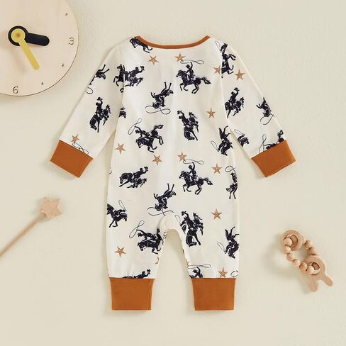 Baby Romper Newborn Clothes Long Sleeve Western Cow Print Zipper Jumpsuit Fall Winter Toddler Infant Bodysuit in Kuwait