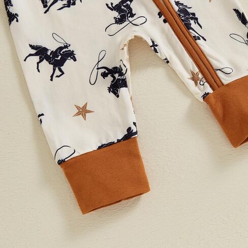 Baby Romper Newborn Clothes Long Sleeve Western Cow Print Zipper Jumpsuit Fall Winter Toddler Infant Bodysuit in Kuwait