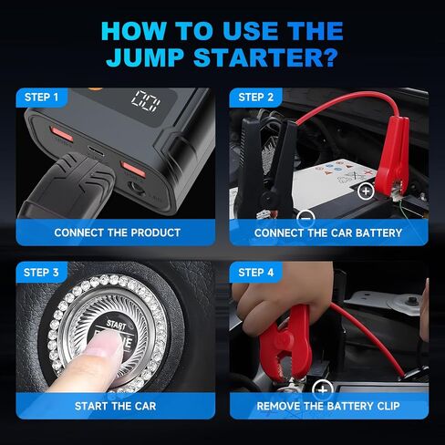 Jump Starter,3000A 24000mAh Portable Car Jump Starter Battery Pack for up to 10.0L Gas and 8.0L Diesel Engine,12V Battery Booster Pack Jump Box with USB Quick Charge 3.0 & DC 15V Ports in Saudi Arabia