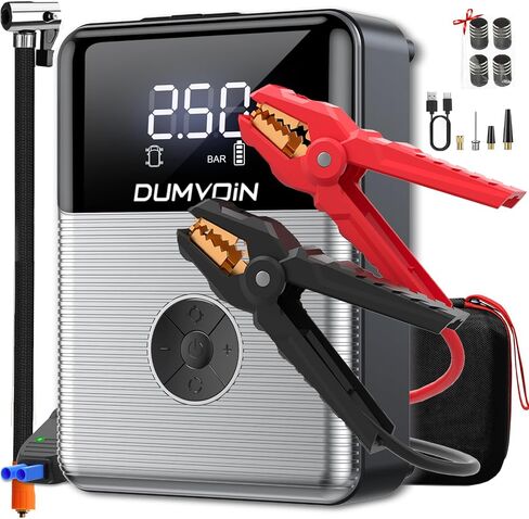 Jump Starter with Compressor Portable Battery Booster Pack 150PSI Auto Tire Inflator,12V 2000A Peak Starter with Safety Jumper Clamps,Jump Box Power Bank with Dual USB Charge,Bright LED Light in Saudi Arabia