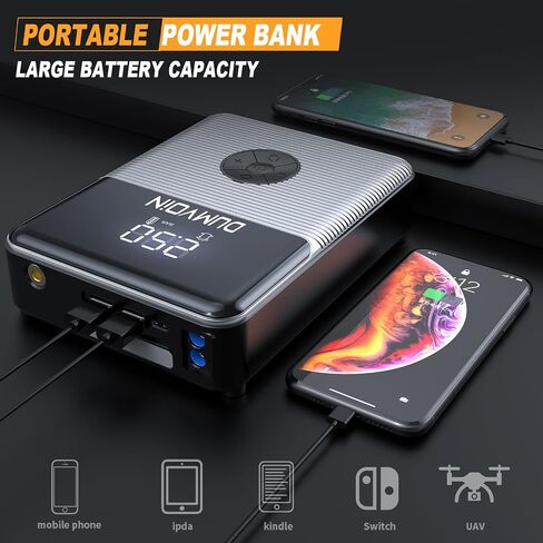 Jump Starter with Compressor Portable Battery Booster Pack 150PSI Auto Tire Inflator,12V 2000A Peak Starter with Safety Jumper Clamps,Jump Box Power Bank with Dual USB Charge,Bright LED Light in Saudi Arabia