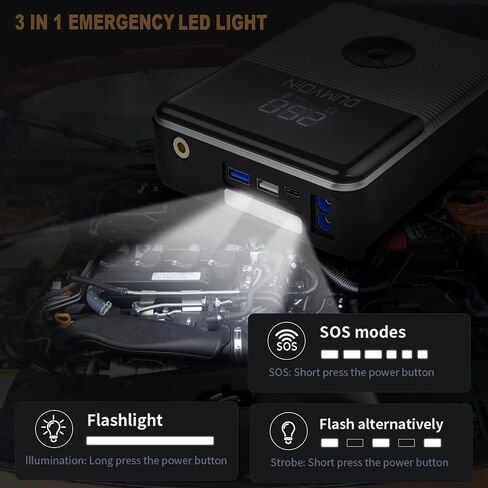Jump Starter with Compressor Portable Battery Booster Pack 150PSI Auto Tire Inflator,12V 2000A Peak Starter with Safety Jumper Clamps,Jump Box Power Bank with Dual USB Charge,Bright LED Light in Saudi Arabia