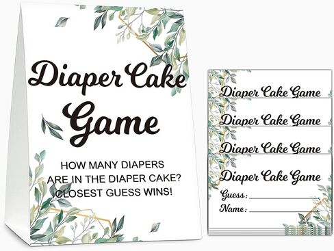 Baby Shower Game Set, Diaper Cake Games(1 Standing Sign + 50 Guessing Cards), Watercolor Pink Guess How Many Diapers Party Game, Gold Foil Gender Reveal Party Favor Decor(A03) in Kuwait