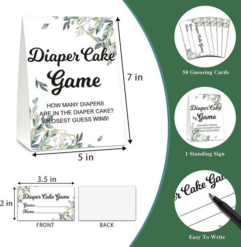 Baby Shower Game Set, Diaper Cake Games(1 Standing Sign + 50 Guessing Cards), Watercolor Pink Guess How Many Diapers Party Game, Gold Foil Gender Reveal Party Favor Decor(A03) in Kuwait