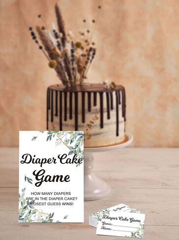 Baby Shower Game Set, Diaper Cake Games(1 Standing Sign + 50 Guessing Cards), Watercolor Pink Guess How Many Diapers Party Game, Gold Foil Gender Reveal Party Favor Decor(A03) in Kuwait