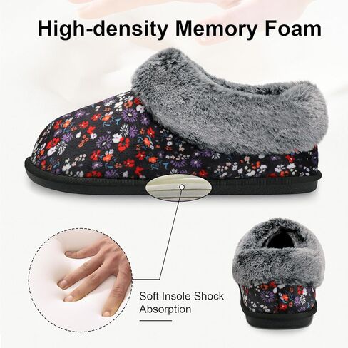 JOINFREE Women's Slippers Fuzzy House Shoes with Memory Foam Slip-on Comfy Bedroom Slippers Indoor Outdoor Shoes with Warm Faux Fur Collar in Kuwait