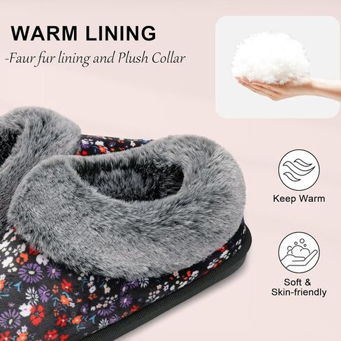 JOINFREE Women's Slippers Fuzzy House Shoes with Memory Foam Slip-on Comfy Bedroom Slippers Indoor Outdoor Shoes with Warm Faux Fur Collar in Kuwait