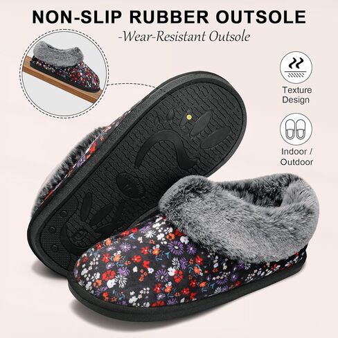 JOINFREE Women's Slippers Fuzzy House Shoes with Memory Foam Slip-on Comfy Bedroom Slippers Indoor Outdoor Shoes with Warm Faux Fur Collar in Kuwait