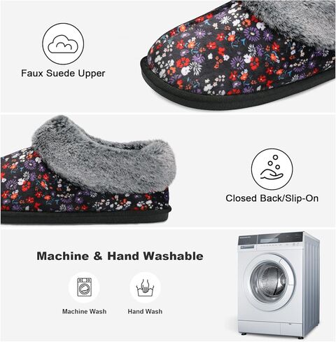 JOINFREE Women's Slippers Fuzzy House Shoes with Memory Foam Slip-on Comfy Bedroom Slippers Indoor Outdoor Shoes with Warm Faux Fur Collar in Kuwait