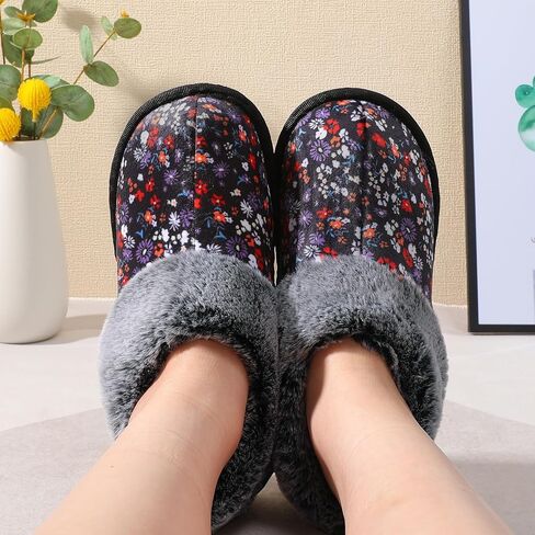 JOINFREE Women's Slippers Fuzzy House Shoes with Memory Foam Slip-on Comfy Bedroom Slippers Indoor Outdoor Shoes with Warm Faux Fur Collar in Kuwait
