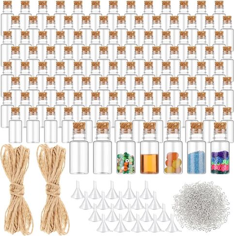 50 Packs 10ml Mini Plastic Bottles with Corks Stoppers Eye Screws Funnels Small Potion Bottles Tiny Clear Sand Art Bottles Wishing Vial for Birthday Wedding Party DIY Crafts Decoration Gift in Saudi Arabia