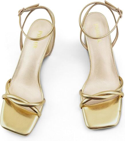 Strappy Heels for Women Mid Chunky Block Heels Square Toe Ankle Buckle Heeled Sandals in Saudi Arabia