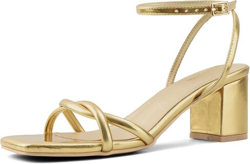 Strappy Heels for Women Mid Chunky Block Heels Square Toe Ankle Buckle Heeled Sandals in Saudi Arabia
