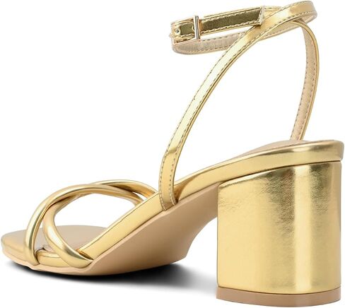 Strappy Heels for Women Mid Chunky Block Heels Square Toe Ankle Buckle Heeled Sandals in Saudi Arabia