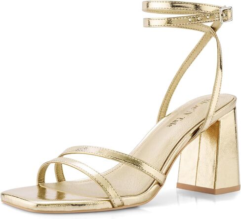 Shoe'N Tale Strappy Heels for Women Square Toe Chunky Block Heels Square Toe Ankle Strap Sandals in Saudi Arabia